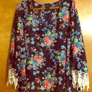 Open Back Floral Print Blouse